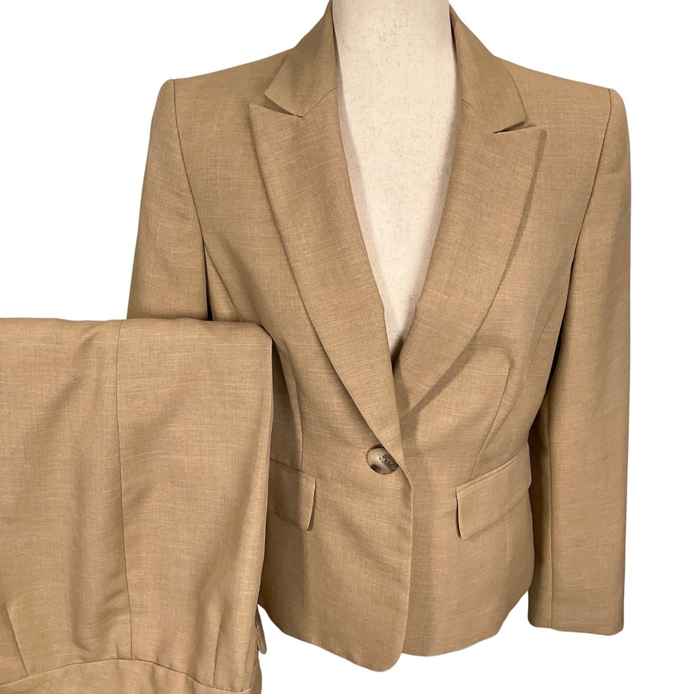 Evan-Picone Pant Suit‎ Women 6/8 Tan Straight Leg Neutral Woven Spring Career